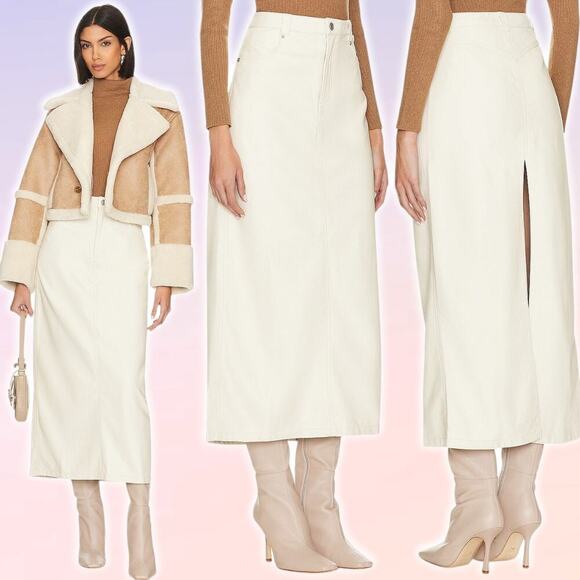 Free People Dresses & Skirts - NWT FREE PEOPLE CitySlicker Faux Leather Maxi Skirt Sz 0 Nilla Cream